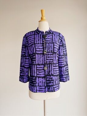 Ming Wang Purple Black Textured Knit Cardigan Jacket Large